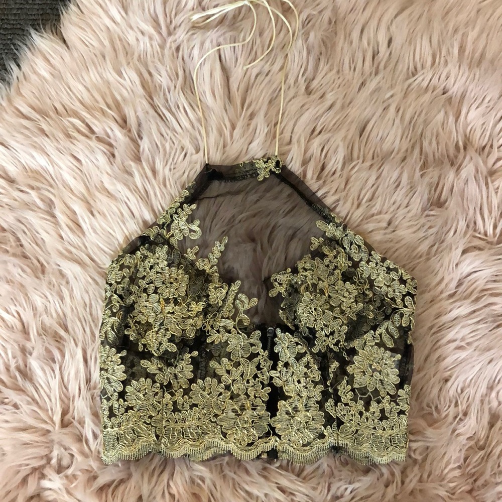Halter beautiful gold flower crop top